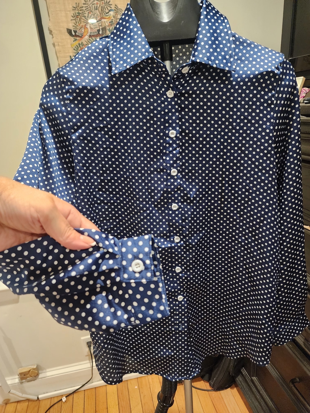 PrettyLittleThing Navy Blue Polka Dot Dress Shirt
